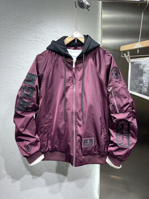 2025新款秋冬美式连帽假两件薄棉加厚棒球服男款宽松可拆卸帽子