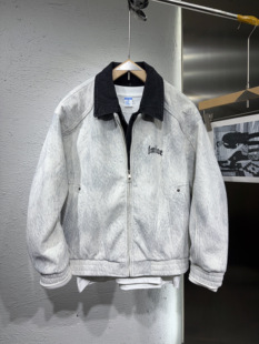 2026新款美式骆驼绒牛仔拼接翻领假两件夹克外套男宽松休闲上衣潮