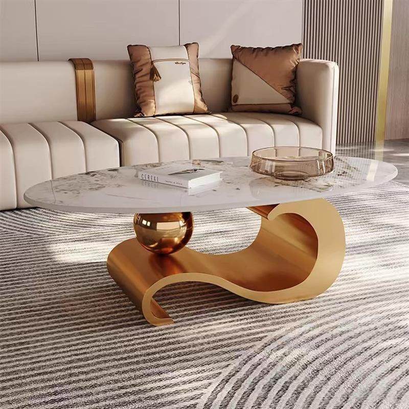 轻奢小户型金色不锈钢岩板面茶几酒店会客厅茶几,住宅家具,茶几,淘宝优惠券,粉丝福利购,淘宝优惠卷