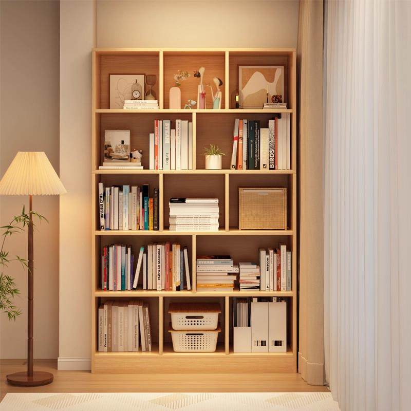 实木色书架落地置物架格子柜收纳展示架学生家用书柜一体靠墙柜子,住宅家具,书架,淘宝优惠券,粉丝福利购,淘宝优惠卷
