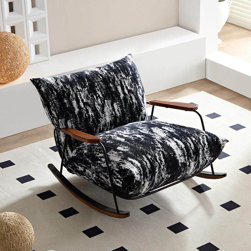 意式极简休闲椅民宿客厅阳台简约设计师黑白貂毛懒人沙发雪橇摇椅