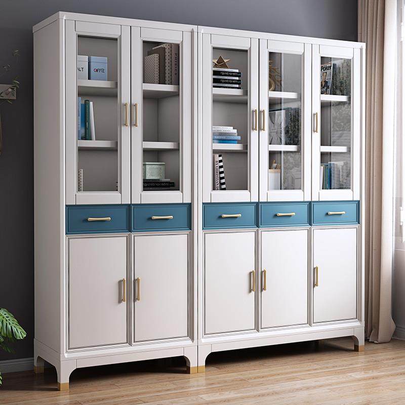 美式实木书柜带玻璃门收纳柜子家用小户型书房储物柜一体整墙书橱,住宅家具,书架,淘宝优惠券,粉丝福利购,淘宝优惠卷