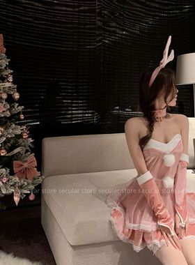 圣诞乖乖兔 新年战袍丝绒兔女郎性感制服露肩抹胸cos服烟火贩卖店