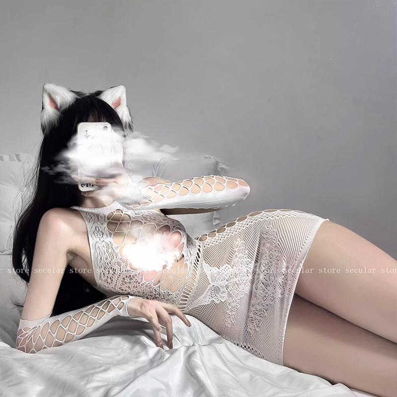 撕裂透视网衣情调内衣套装