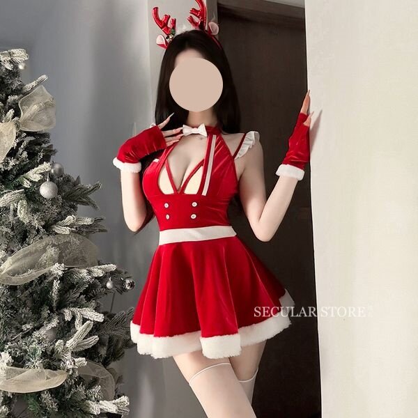 圣诞情愫 新年跨年cos情调圣诞战袍丝绒小胸聚拢内衣套装制服