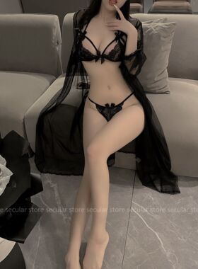 超涩气姐姐！三点式露背开dang系带蝴蝶结蕾丝网纱罩衣纯欲御姐裙