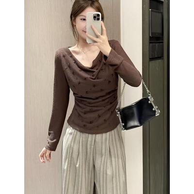 大码女装荡领烫钻捏褶长