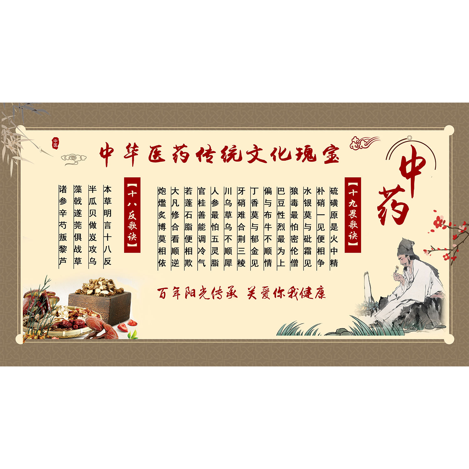 十八反十九畏贴纸望闻问切海报中医诊所中药店装饰画挂图十大名医