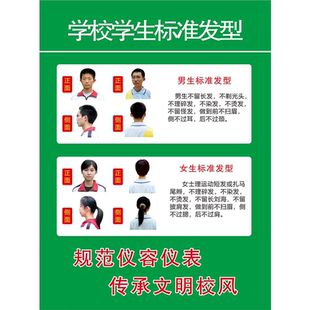 学校仪容仪表男女中学生标准发型墙贴纸展板写真海报印制