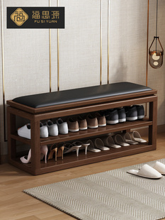新型中式家居门口可坐鞋柜实木换鞋凳一体化入口换鞋凳双层禅意家