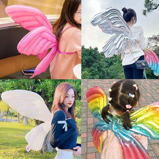蝴蝶翅膀气球批发充气背饰摆摊儿童网红天使精灵手持棒发光波波球