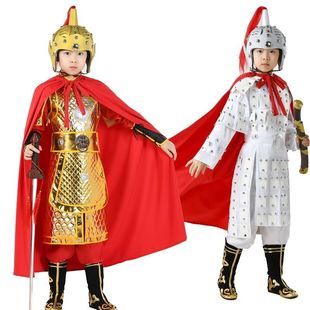 儿童将军满江红岳飞影视古代演出服花木兰成人盔甲金色铠甲岳飞战