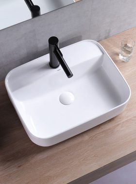 台上盆单孔陶瓷 方形洗脸盆 欧式洗手盆阳台单孔面盆洗手池白色