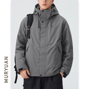 慕沅男装白鹅绒三合一可拆卸内胆羽绒服男士防风连帽工装冲锋衣