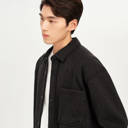 2005含羊毛黑色针织衬衫式翻领外