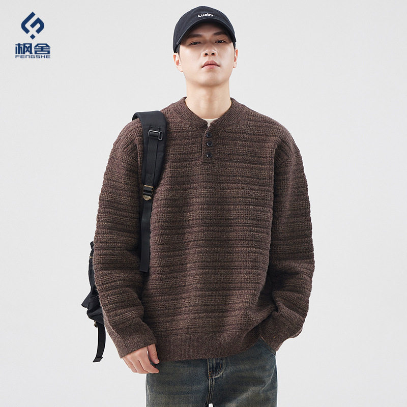 男装 /针织衫男秋冬新款日系复古宽松套头毛线衣情侣款