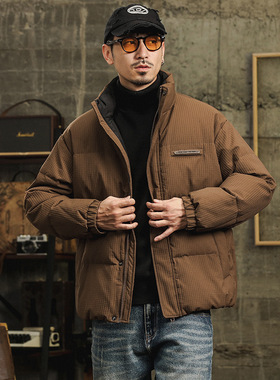 新国标90鸭绒冬季羽绒服男短款美式复古工装外套帅气潮流面包服男