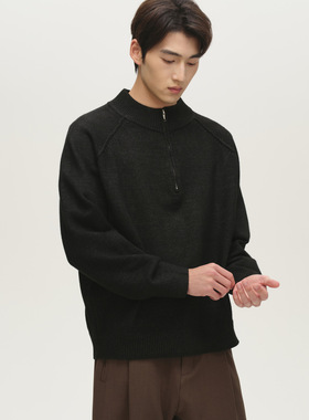 2005加厚半拉链中领黑色毛衣男2025冬季新款半高领内搭针织衫