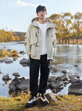 2005连帽黑色工装风男士百搭夹克衫2025秋季新微宽松时尚外套