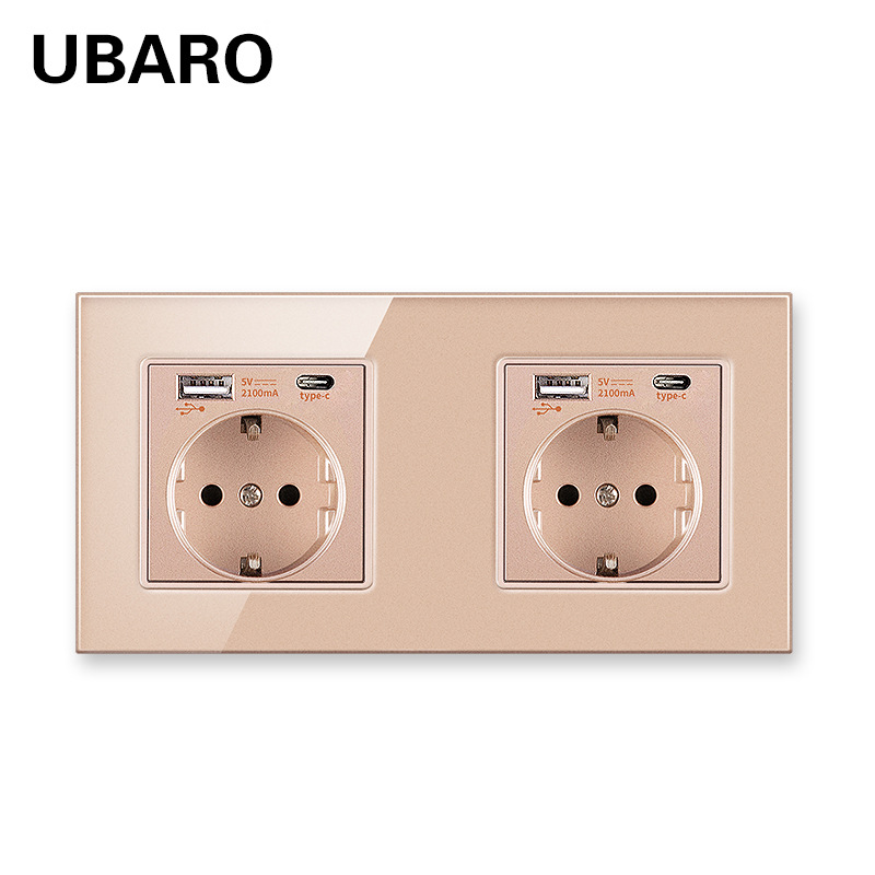 欧规172型墙壁插座家用暗装16A钢化玻璃面板插座双联墙插