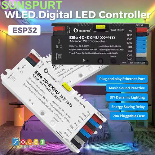 WLED ESP32幻彩4路618/620SPI控制器PWM七彩RGBCW5合1智能APP控制