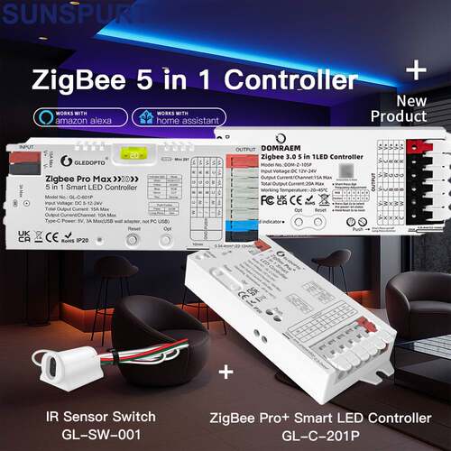 五合一灯条控制器RGB RGBWCCT两三线单色2.4G灯带调光器ZIGBEE3.0