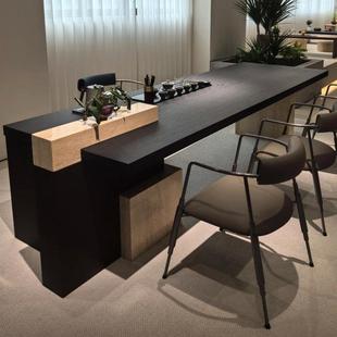 新中式 轻奢实木茶桌椅组合现代简约茶空间桌轻奢黑胡桃木泡茶台