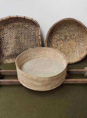 民俗老物件面筛簸箩摆件复古怀旧老式旧农具簸箕装饰品影视道具