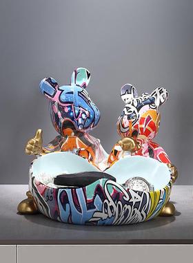 轻奢情侣熊玄关摆件入户鞋柜钥匙收纳高档家居客厅装饰品乔迁礼物