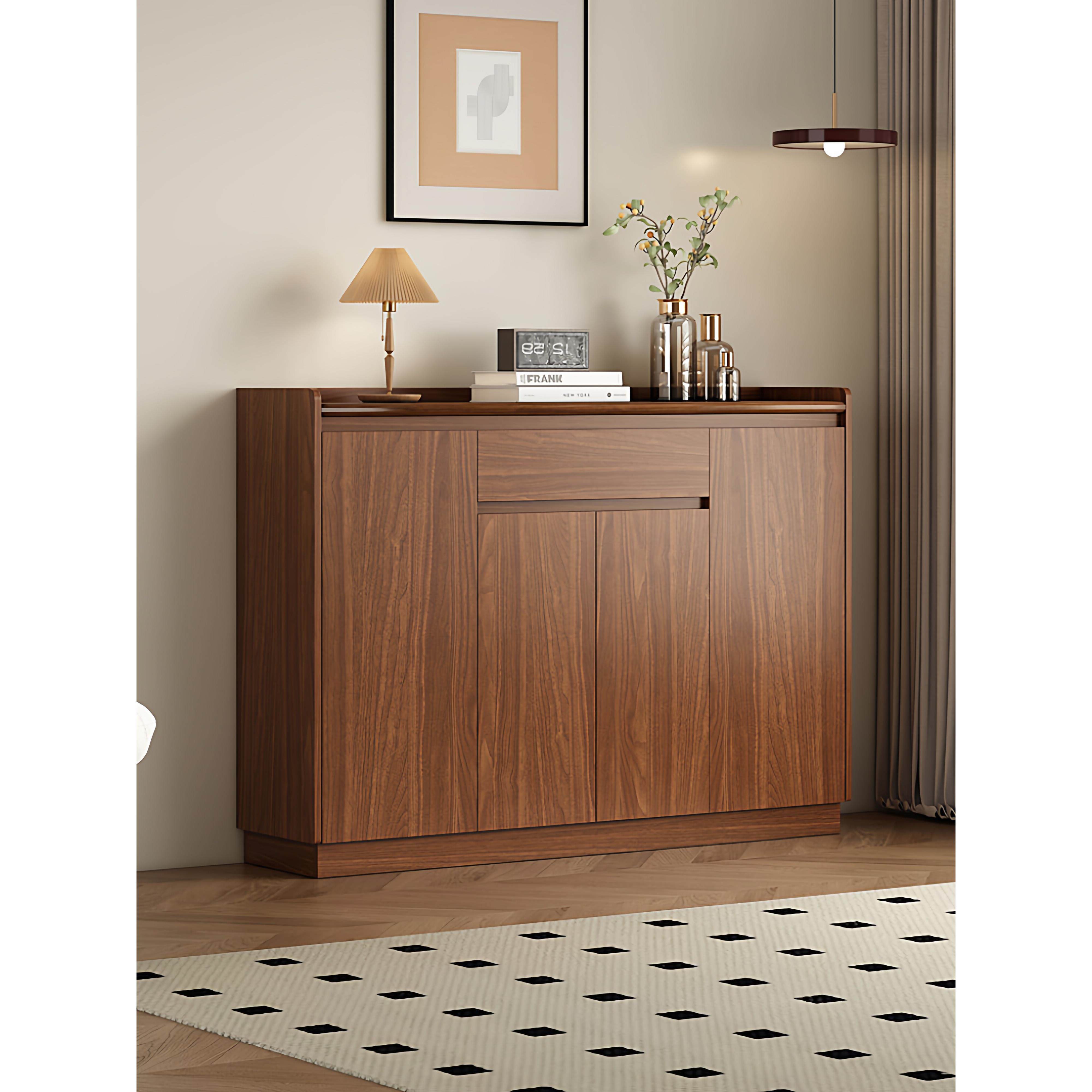 新中式家用鞋柜进门客厅玄关柜2025新款入户门口实木隔断柜胡桃色