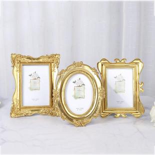 家居饰品树脂相框画框照片墙装 饰画框婚庆礼金色相框ins轻奢摆件