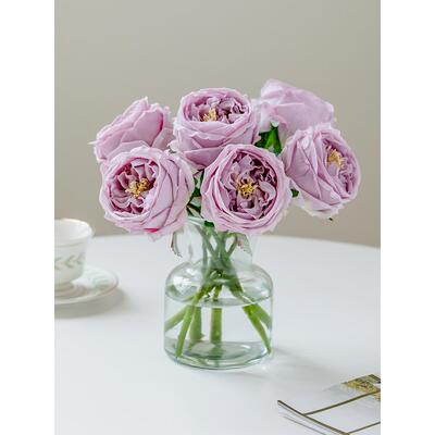 紫色玫瑰花仿真花假花客厅餐桌茶几装饰摆件手感保湿仿生花束摆设