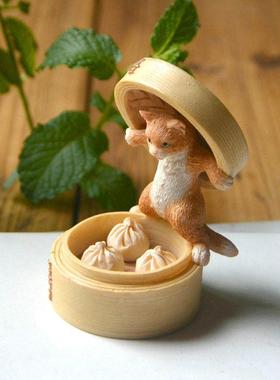 创意可爱小动物猫咪摆件仿真食物包子厨房模型餐厅家居装饰品送礼