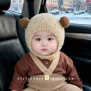 婴儿帽子秋冬季 可爱超萌护耳帽加厚保暖婴幼儿外出防风针织套头帽