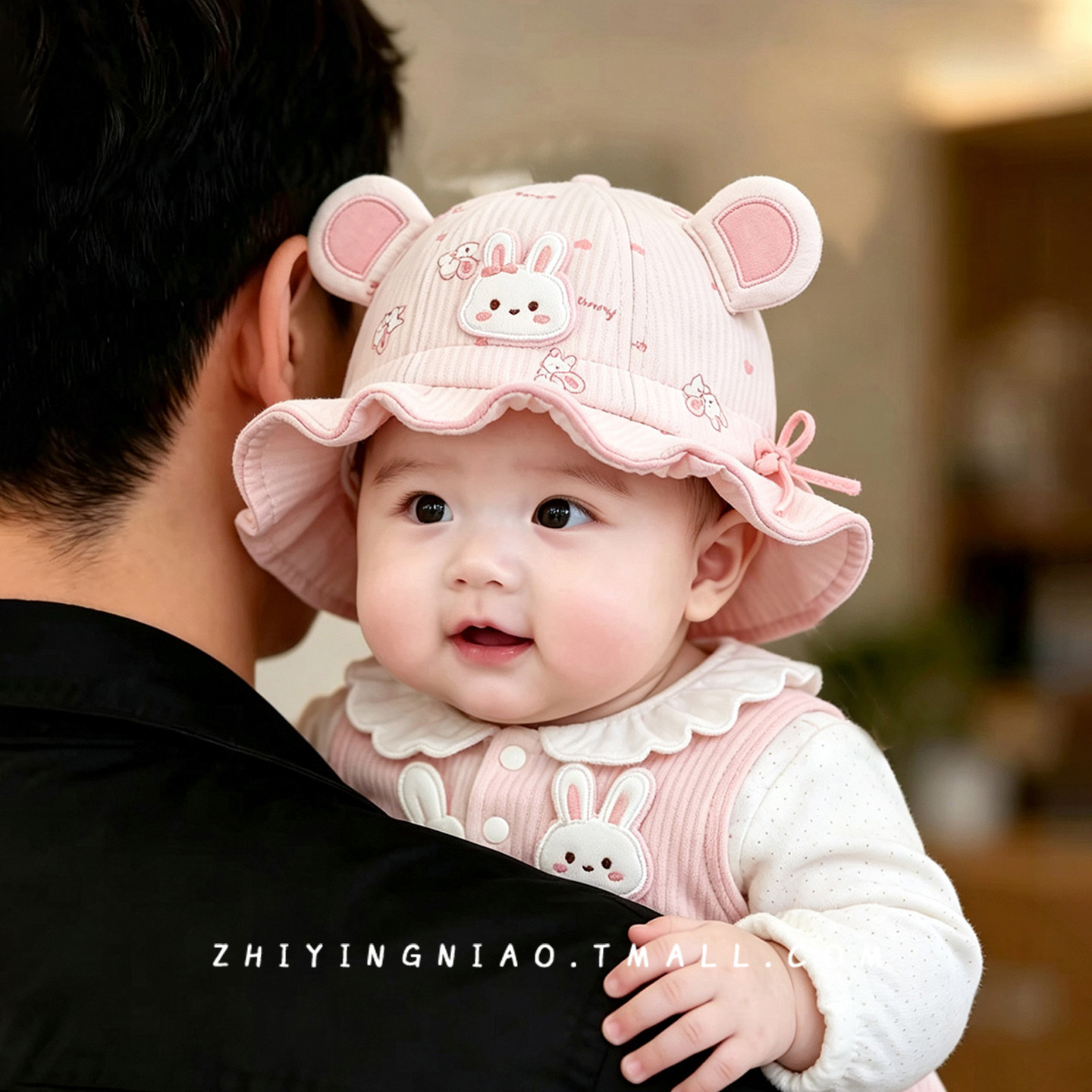 婴儿帽子秋季卡通兔子渔夫帽男女宝宝可爱防晒遮阳帽韩版薄款盆帽
