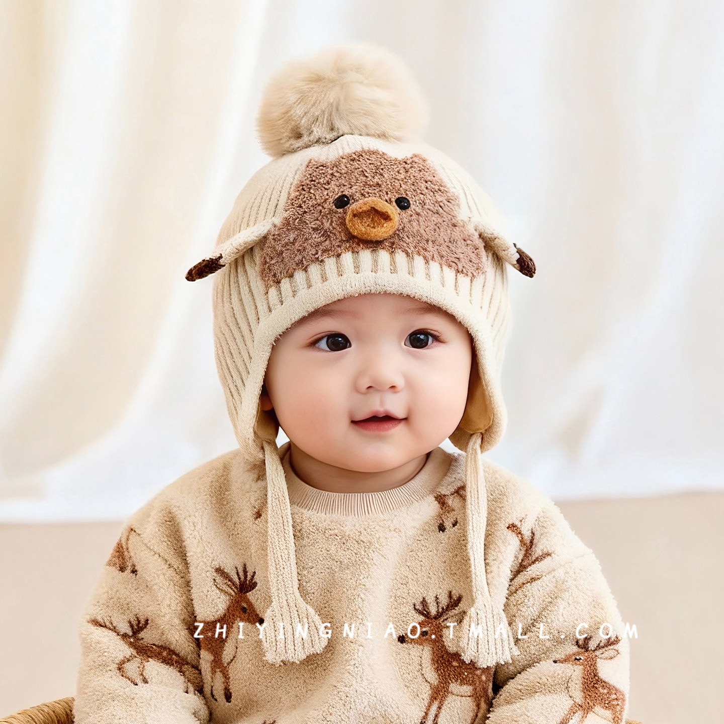 婴儿帽子秋冬季护耳帽可爱超萌婴幼儿外出保暖防风男童针织毛线帽,童装/婴儿装/亲子装,帽子,淘宝优惠券,粉丝福利购,淘宝优惠卷