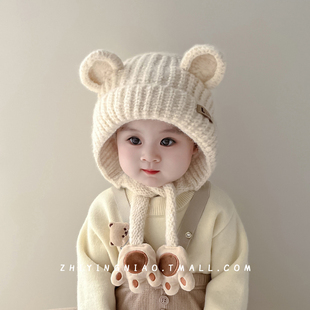 儿童帽子秋冬季针织护耳帽男童可爱超萌婴儿冬天毛线帽宝宝防风帽
