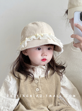 宝宝帽子春秋季渔夫帽可爱甜美女童遮阳帽大帽檐出游防晒鸭舌帽子