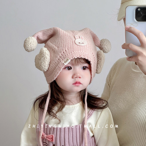 婴儿护耳帽可爱甜美宝宝针织帽子