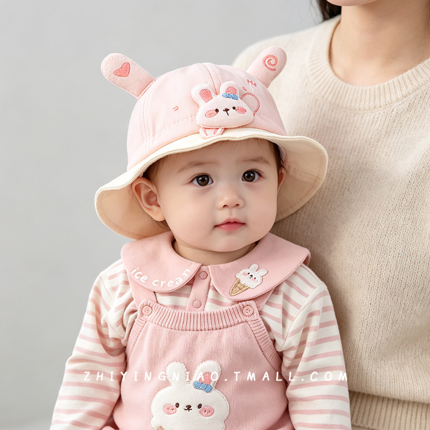 婴儿帽子卡通兔子渔夫帽男女宝宝可爱防晒遮阳帽韩版百搭盆帽秋季