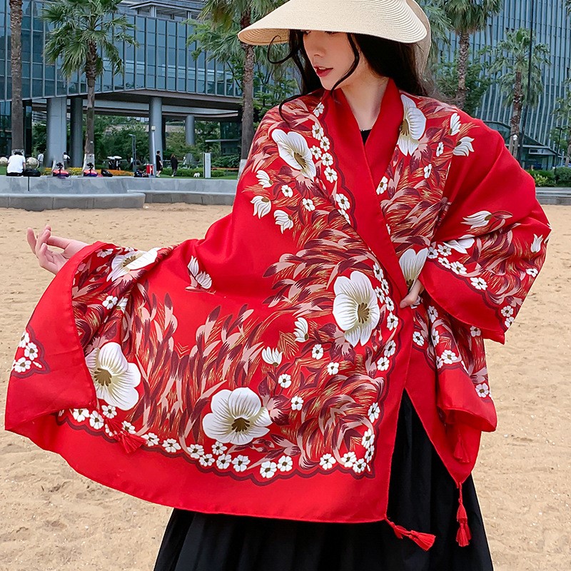 百搭大西北西臧风民族风围巾超大披肩女春秋夏季薄款敦煌沙漠丝巾