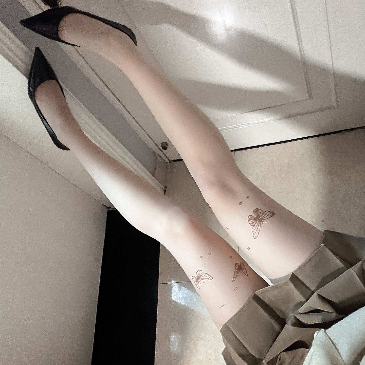 肤色蝴蝶丝袜女防勾丝夏薄款白丝打底袜高透光腿神器黑丝连裤袜子