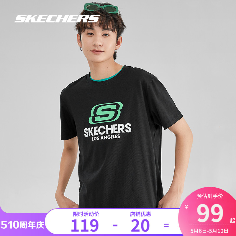 Skechers斯凯奇短袖T恤男官方旗舰夏季黑色透气体恤休闲运动半袖