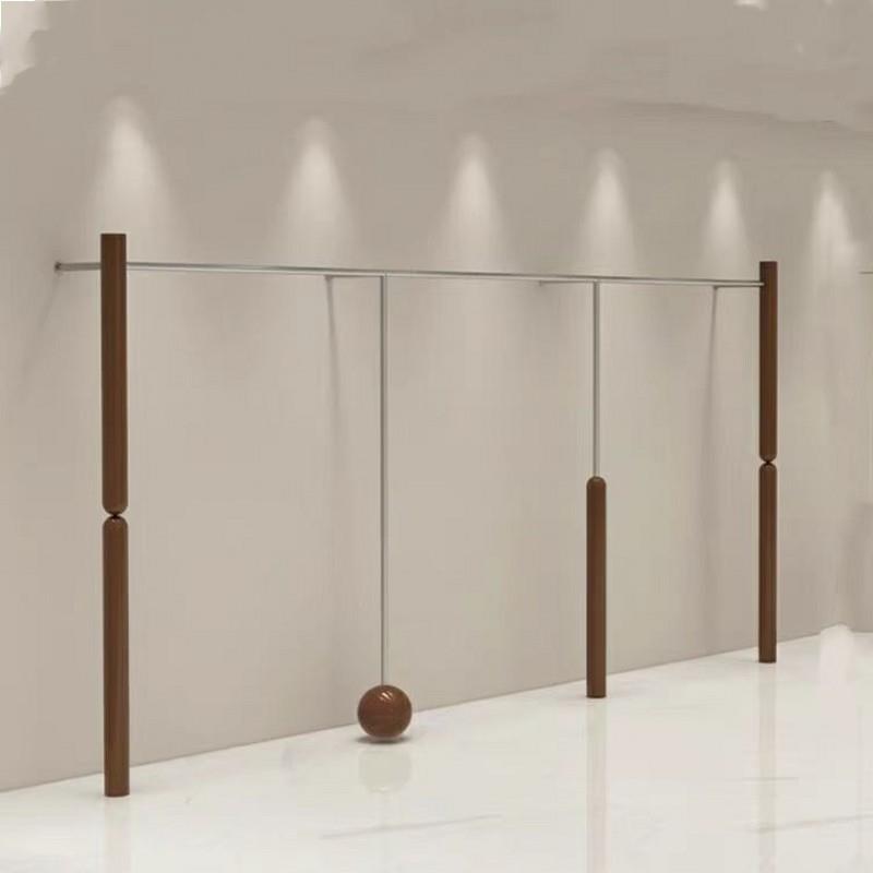 服装店上墙展示架中古风女装店专用挂衣架不锈钢木纹胡桃色陈列架