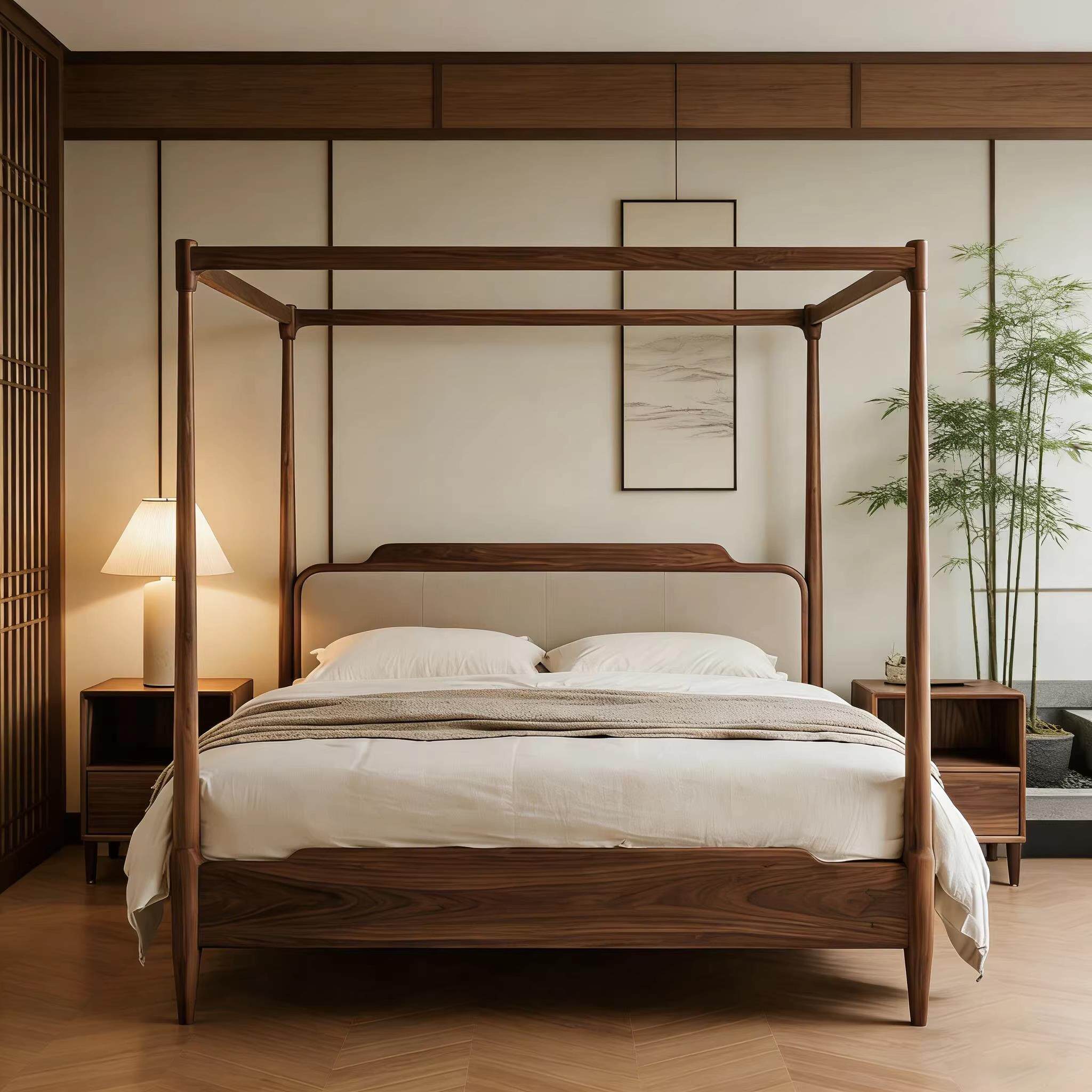 宋氏美学北美黑胡桃实木架子床新中式卧室2米双人床农村自建家具