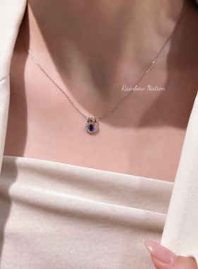RainbowNation925银马蹄扣合成蓝宝石小项链女士轻奢简约通勤日系