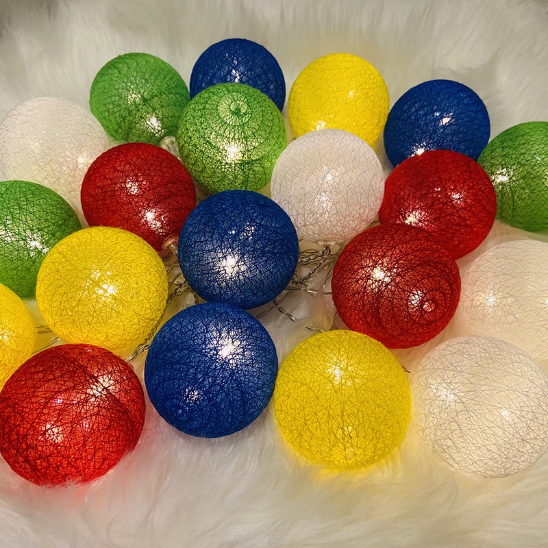 跨境新款棉线球装饰灯串婚礼求婚生日店铺房间布置装饰LED彩灯串