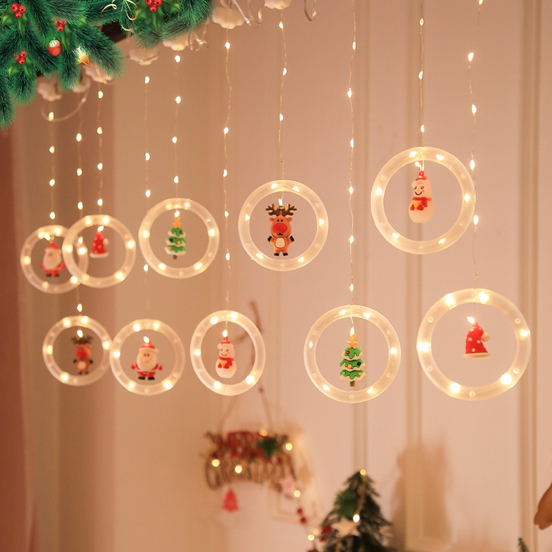 led圆环窗帘灯新品圣诞节日装饰灯铜线窗帘灯橱窗婚庆布置彩灯串