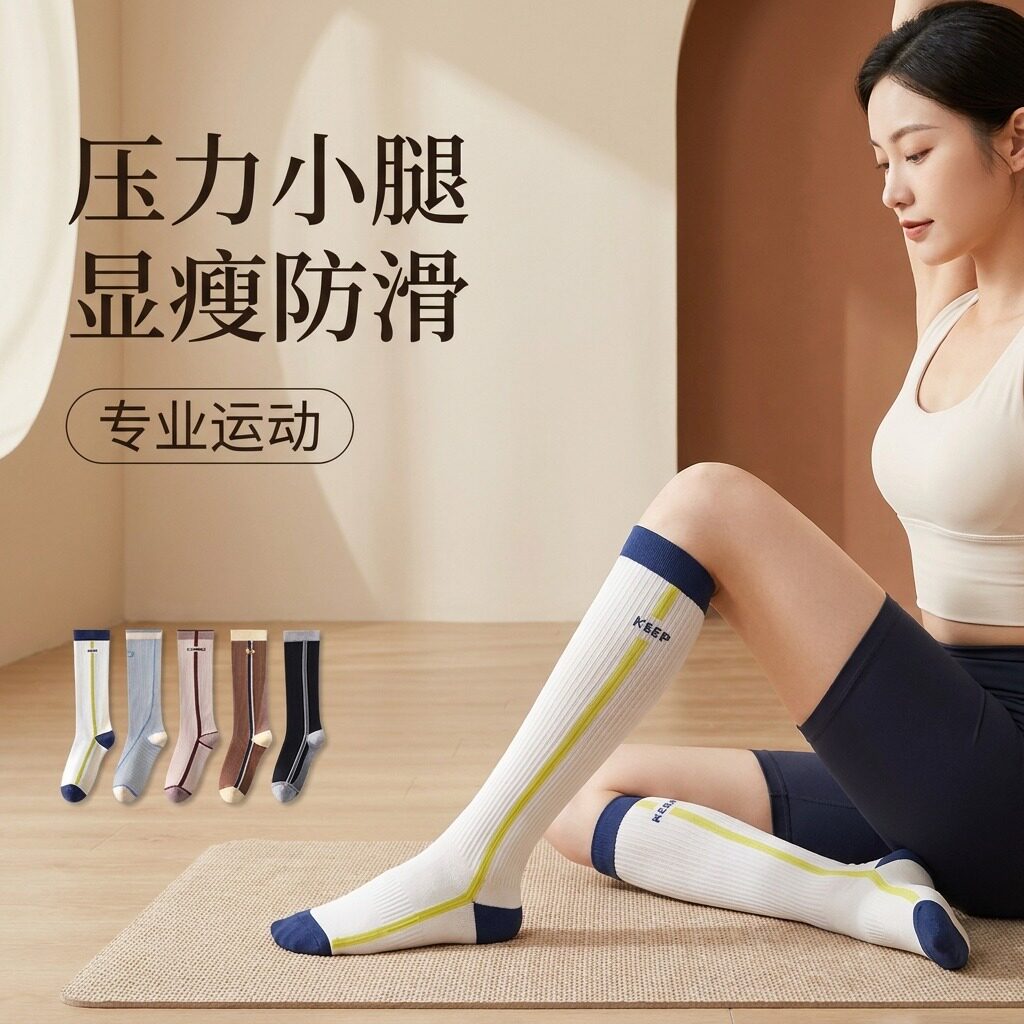 专业跑步运动袜女小腿压力袜登山徒步骑行健身专用瘦腿女士长筒袜