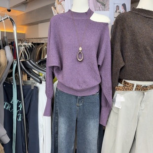 挂脖露肩针织毛衣S68370W112 时尚 十三行现货2025秋冬新款 韩版